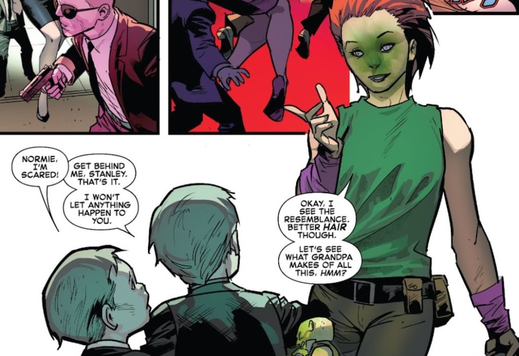 Stanley: Normie, I'm scared!

Normie: Get behind me, Stanley. That's it. I won't let anything happen to you.

Goblin nation lady: Okay, I see the resemblance. Better hair though. Let's see what grandpa makes of all this, hmmm?