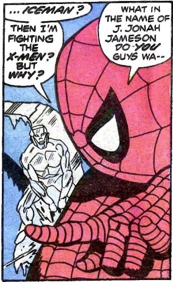 PETER: ...Iceman? Then I'm fighting the X-Men? But why? What in the name of J. Jonah Jameson do you guys wa-